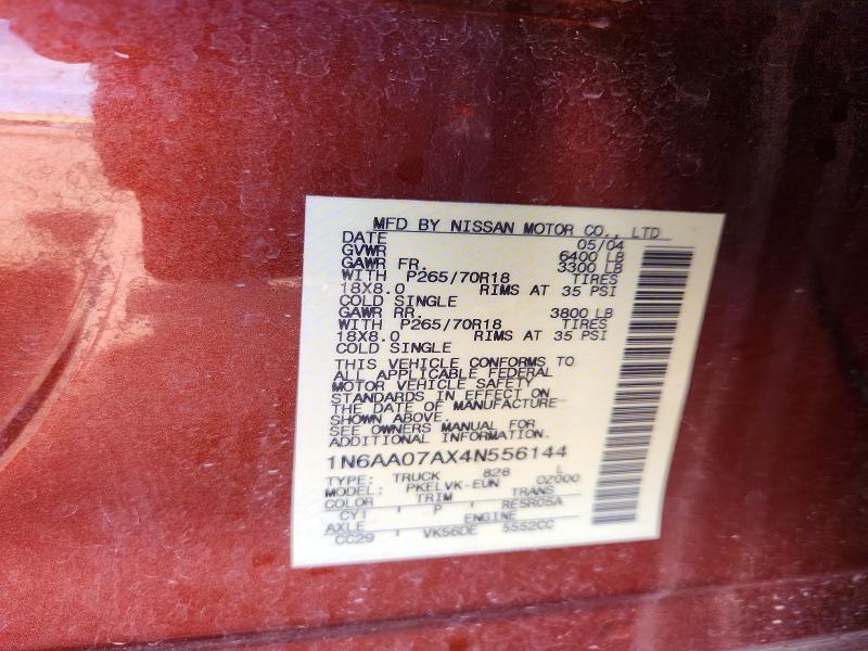 Aukcja sprzedaży 2004 Nissan Titan, vin: 1N6AA07AX4N556144, numer aukcji: 56280136