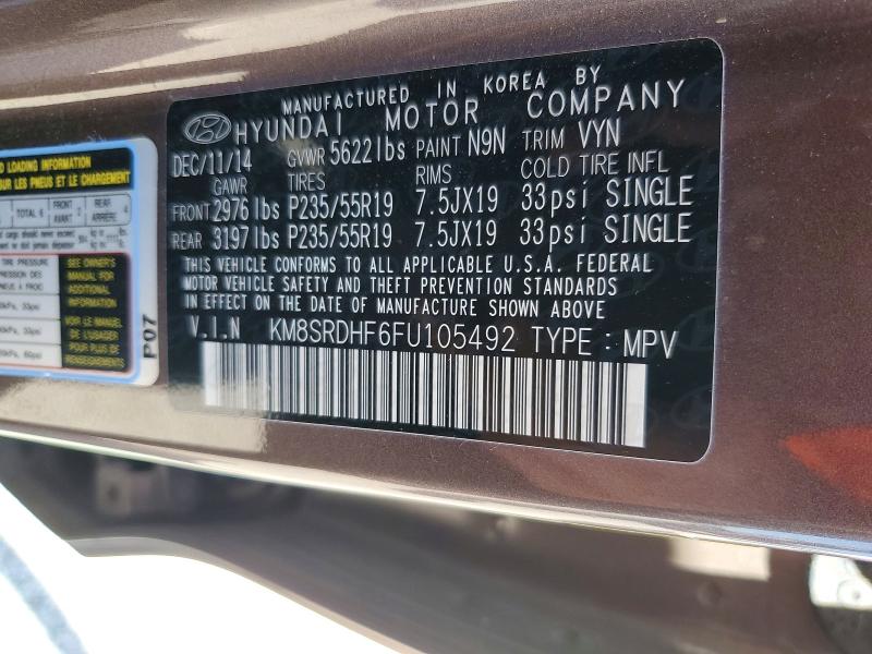 Продаж на аукціоні авто 2015 Hyundai Santa Fe, vin: KM8SRDHF6FU105492, номер лоту: 55442746