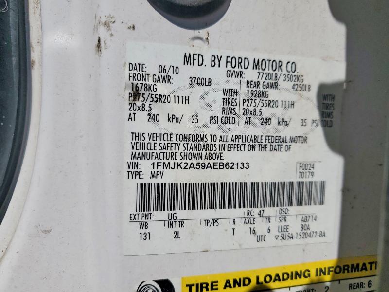 2010 Ford Expedition მანქანა იყიდება აუქციონზე, vin: 1FMJK2A59AEB62133, აუქციონის ნომერი: 58433436