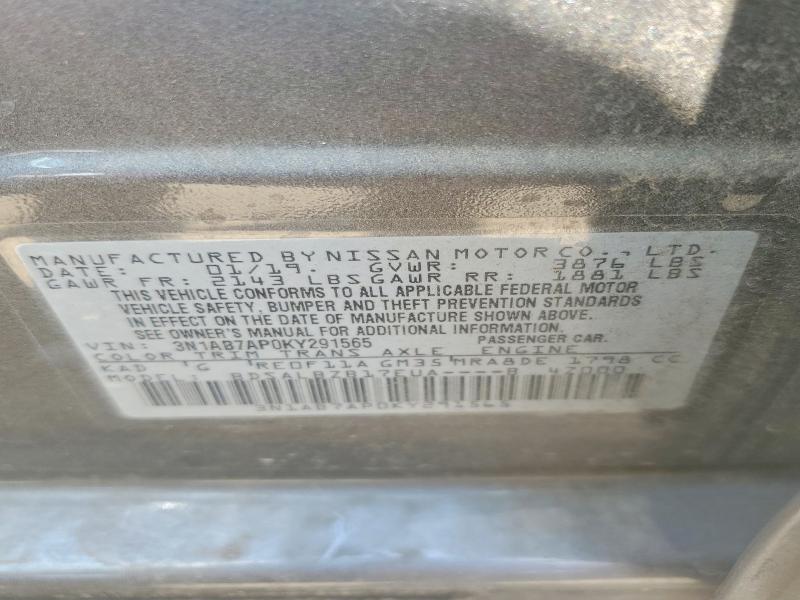 59297296 :رقم المزاد ، 3N1AB7AP0KY291565 vin ، 2019 Nissan Sentra مزاد بيع