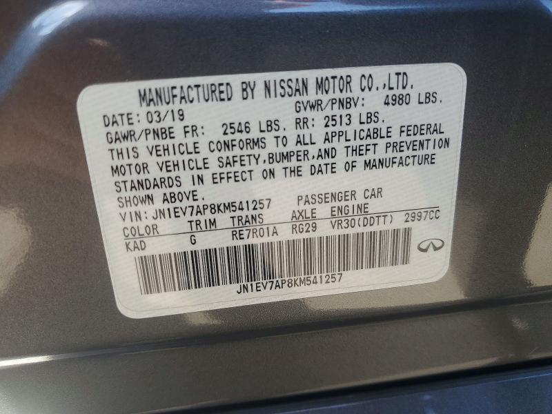Продаж на аукціоні авто 2019 Infiniti Q50, vin: JN1EV7AP8KM541257, номер лоту: 57519306