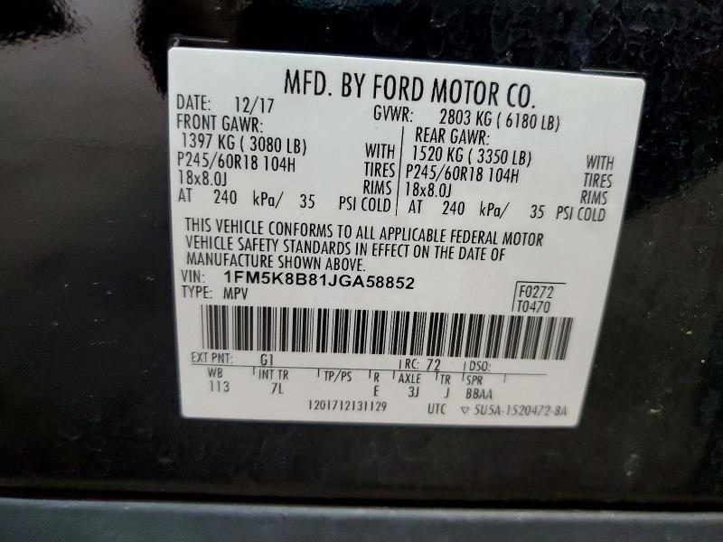 Aukcja sprzedaży 2018 Ford Explorer, vin: 1FM5K8B81JGA58852, numer aukcji: 57878926