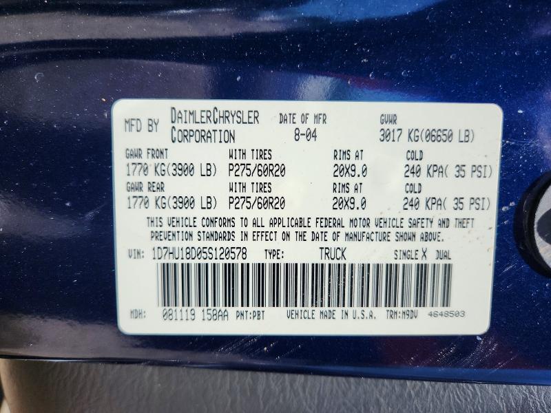 Продажа на аукционе авто 2005 Dodge Ram 1500, vin: 1D7HU18D05S120578, номер лота: 55420556