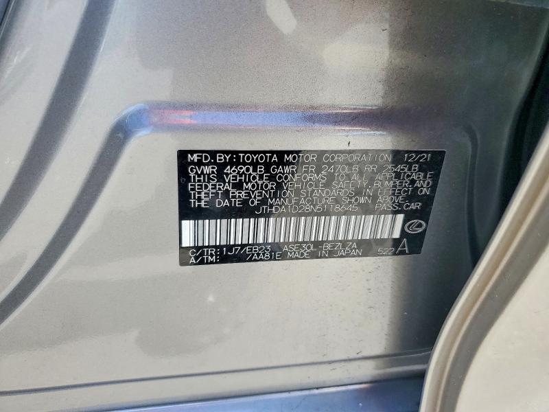 2022 Lexus Is მანქანა იყიდება აუქციონზე, vin: JTHDA1D28N5118645, აუქციონის ნომერი: 56247916