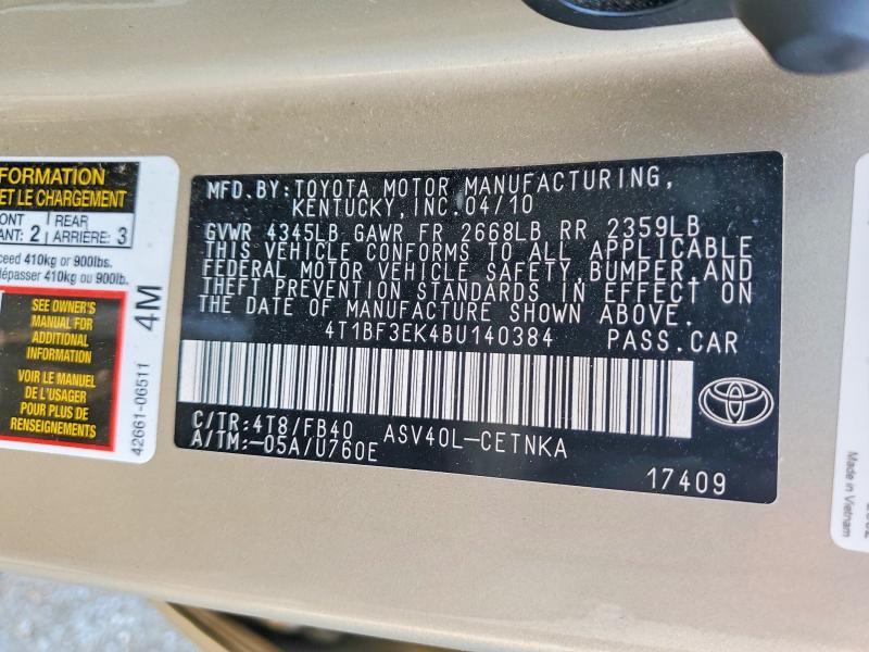 Продажа на аукционе авто 2011 Toyota Camry, vin: 4T1BF3EK4BU140384, номер лота: 55533166