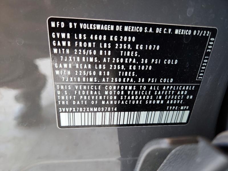 Продаж на аукціоні авто 2022 Volkswagen Taos, vin: 3VVPX7B2XNM097814, номер лоту: 85987245