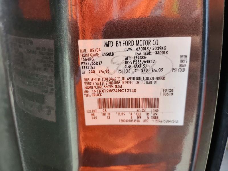 2004 Ford F150 მანქანა იყიდება აუქციონზე, vin: 1FTRX12W74NC12140, აუქციონის ნომერი: 58633136