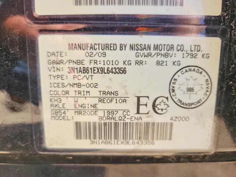 Aukcja sprzedaży 2009 Nissan Sentra, vin: 3N1AB61EX9L643356, numer aukcji: 58289706