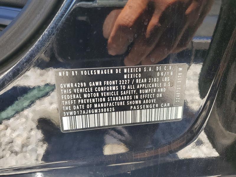 Продаж на аукціоні авто 2016 Volkswagen Jetta, vin: 3VWD17AJ6GM398625, номер лоту: 57025556