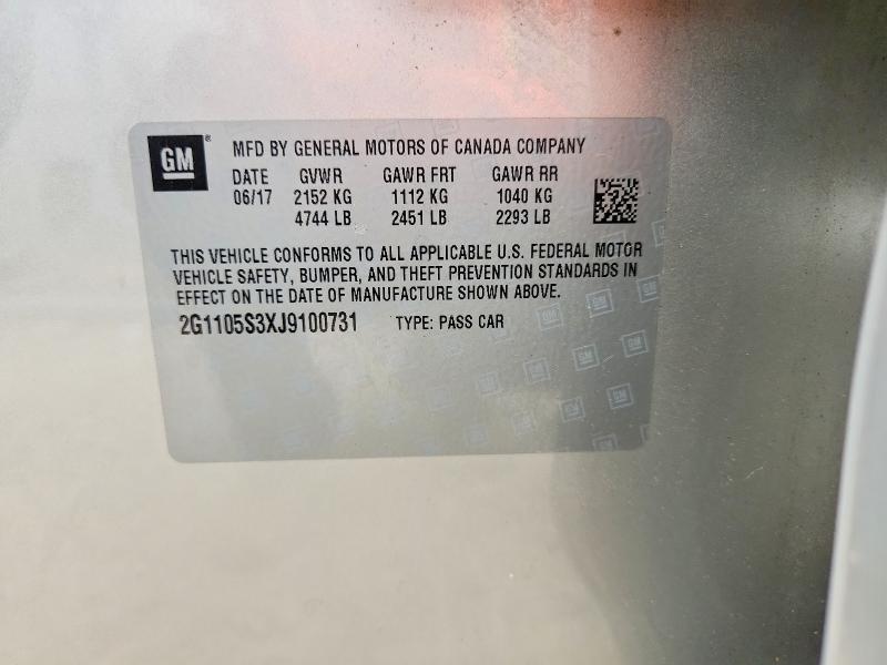 57523496 :رقم المزاد ، 2G1105S3XJ9100731 vin ، 2018 Chevrolet Impala مزاد بيع