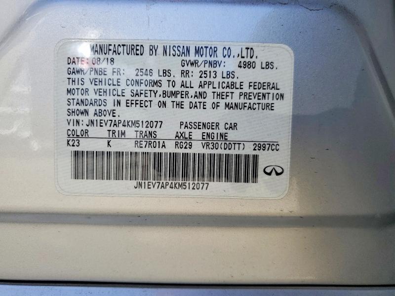 57593096 :رقم المزاد ، JN1EV7AP4KM512077 vin ، 2019 Infiniti Q50 مزاد بيع