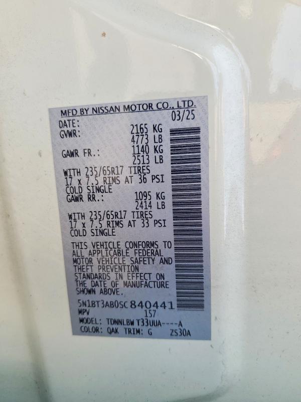 58910146 :رقم المزاد ، 5N1BT3AB0SC840441 vin ، 2025 Nissan Rogue مزاد بيع