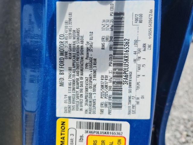 Продаж на аукціоні авто 2019 Ford Fusion, vin: 3FA6P0LU5KR165362, номер лоту: 56514086