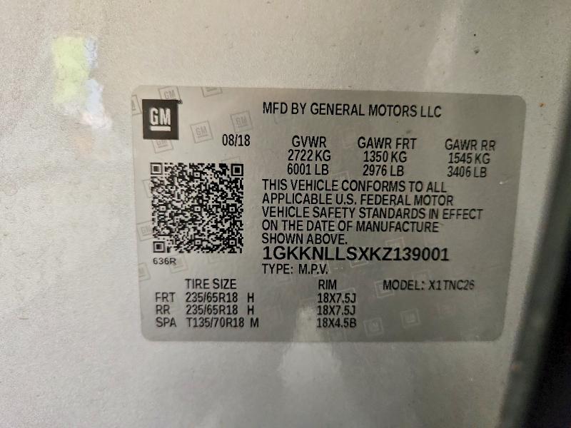 Продаж на аукціоні авто 2019 Gmc Acadia, vin: 1GKKNLLSXKZ139001, номер лоту: 57722146