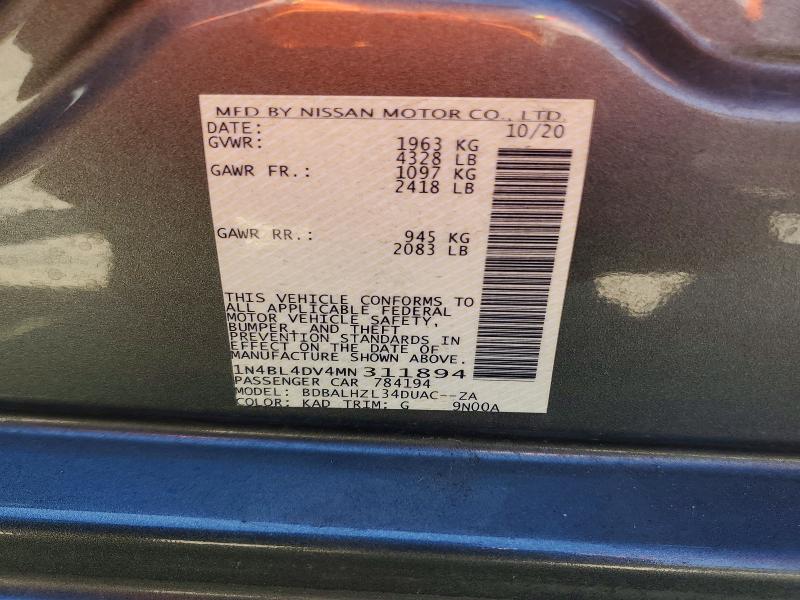 56678326 :رقم المزاد ، 1N4BL4DV4MN311894 vin ، 2021 Nissan Altima مزاد بيع