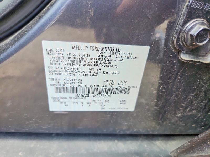 2022 Ford Ecosport მანქანა იყიდება აუქციონზე, vin: MAJ6S3GL5NC458604, აუქციონის ნომერი: 57702466