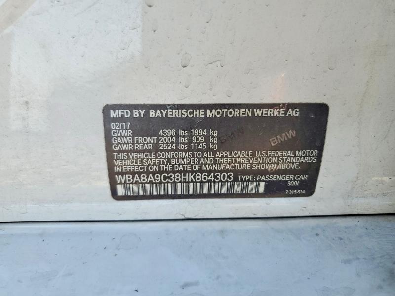 Aukcja sprzedaży 2017 Bmw 320, vin: WBA8A9C38HK864303, numer aukcji: 58046436