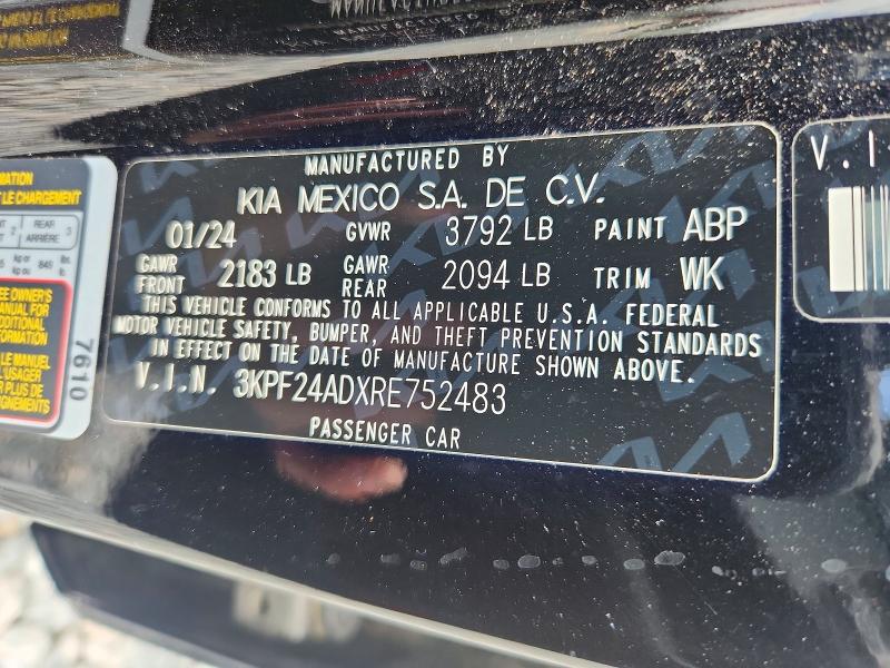 56168106 :رقم المزاد ، 3KPF24ADXRE752483 vin ، 2024 Kia Forte مزاد بيع