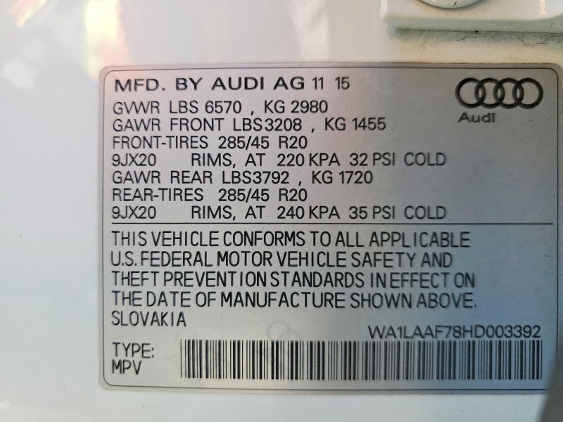 59168576 :رقم المزاد ، WA1LAAF78HD003392 vin ، 2017 Audi Q7 مزاد بيع