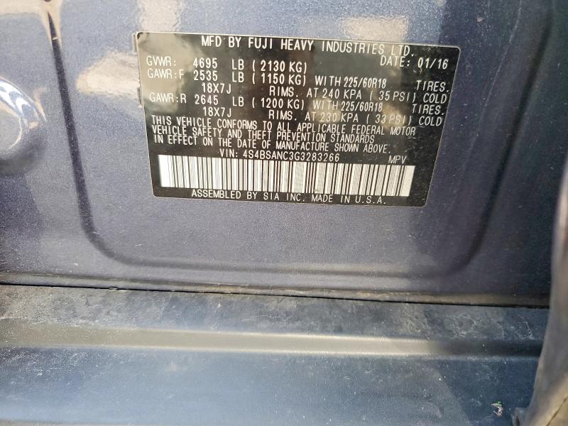 59542996 :رقم المزاد ، 4S4BSANC3G3283266 vin ، 2016 Subaru Outback مزاد بيع