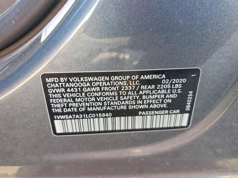 Продажа на аукционе авто 2020 Volkswagen Passat, vin: 1VWSA7A31LC015940, номер лота: 56977166