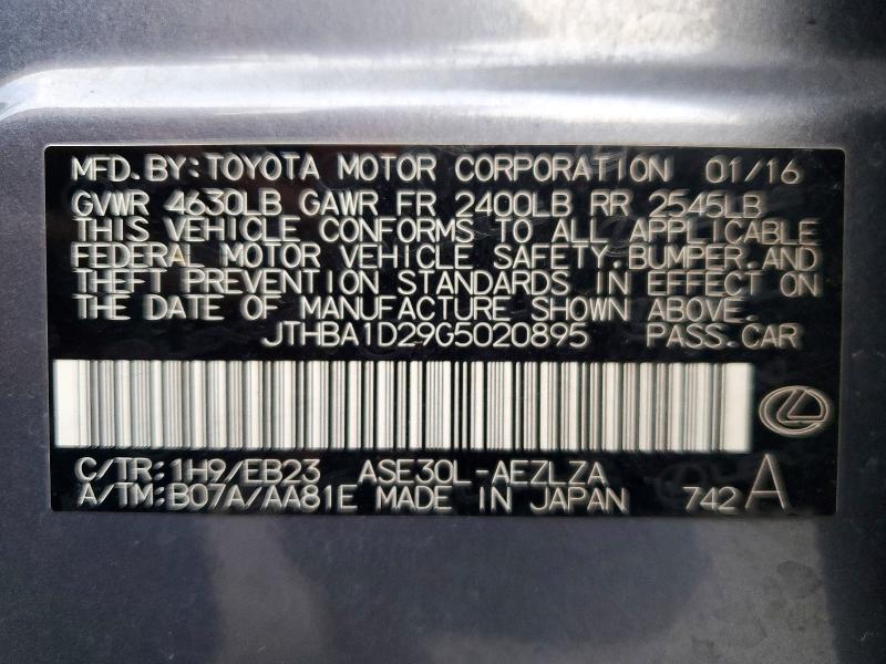Aukcja sprzedaży 2016 Lexus Is, vin: JTHBA1D29G5020895, numer aukcji: 56678836