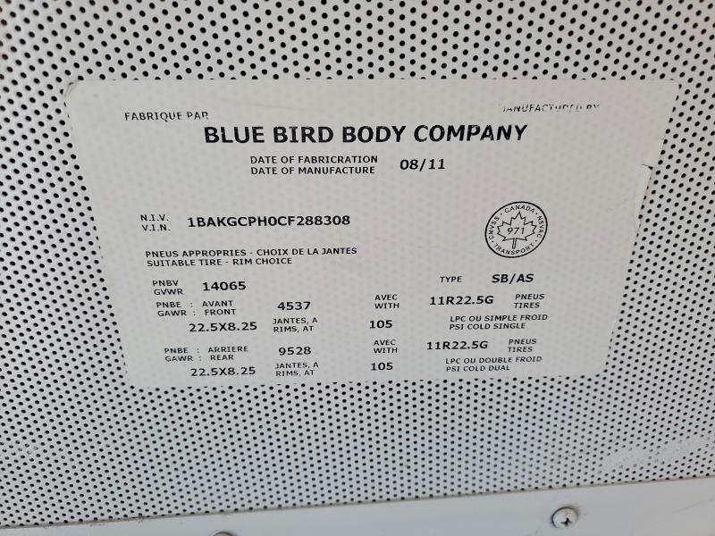 52384956 :رقم المزاد ، 1BAKGCPH0CF288308 vin ، 2012 Bluebird Vision مزاد بيع