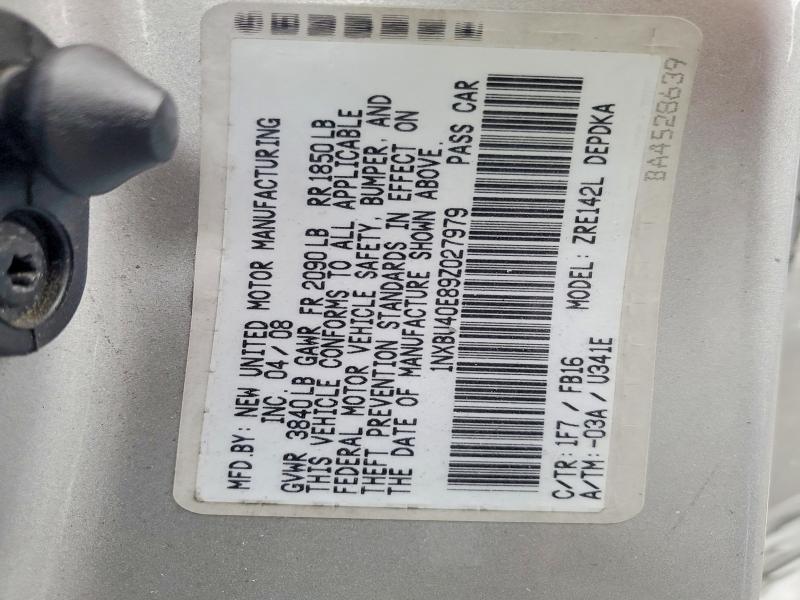 58928626 :رقم المزاد ، 1NXBU40E89Z027979 vin ، 2009 Toyota Corolla مزاد بيع
