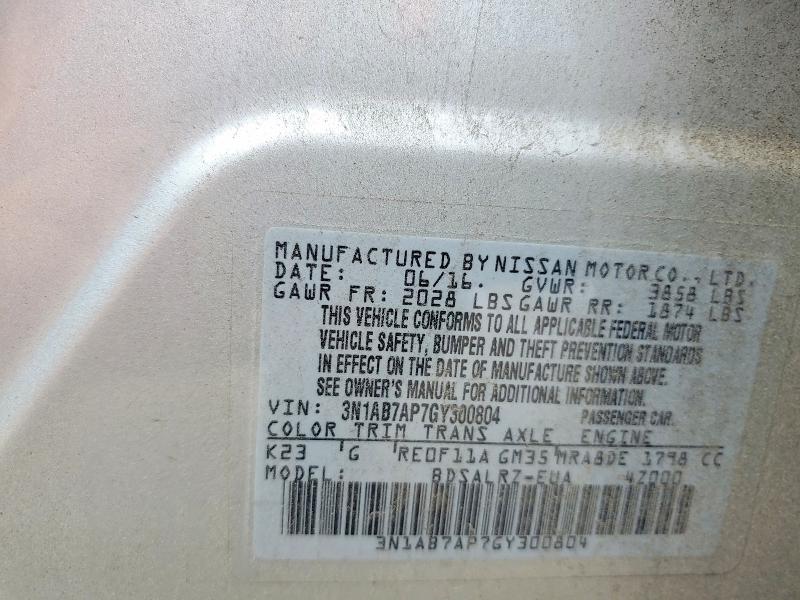 2016 Nissan Sentra მანქანა იყიდება აუქციონზე, vin: 3N1AB7AP7GY300804, აუქციონის ნომერი: 56737236