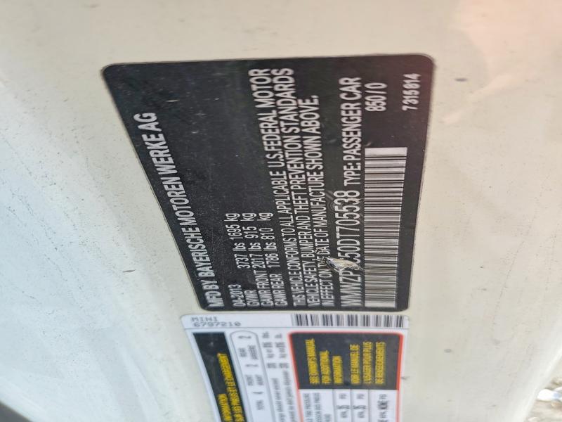 58470026 :رقم المزاد ، WMWZP3C50DT705538 vin ، 2013 Mini Cooper مزاد بيع