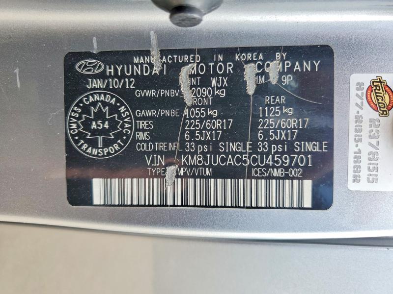 56815816 :رقم المزاد ، KM8JUCAC5CU459701 vin ، 2012 Hyundai Tucson مزاد بيع