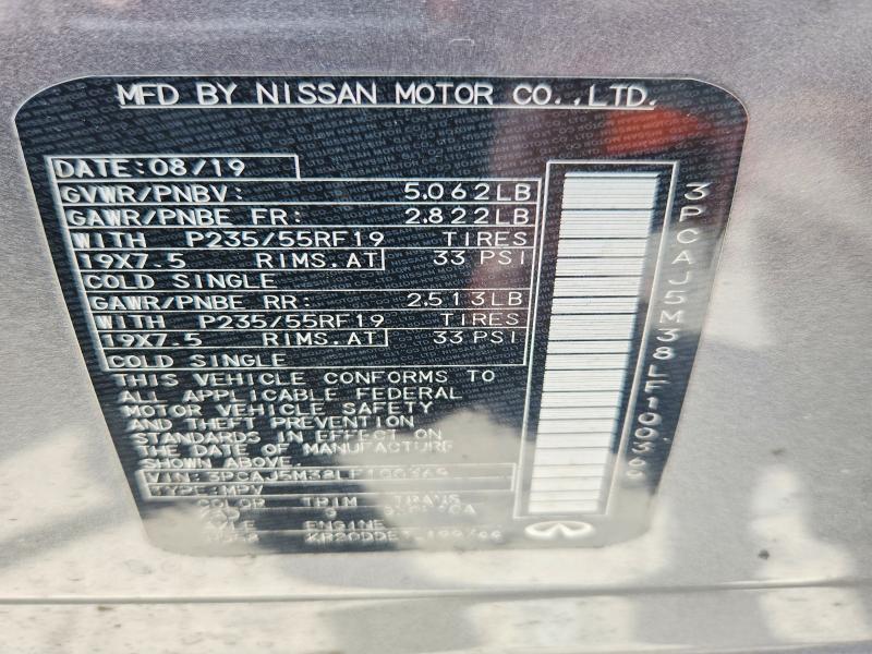 57188196 :رقم المزاد ، 3PCAJ5M38LF100369 vin ، 2020 Infiniti Qx50 مزاد بيع