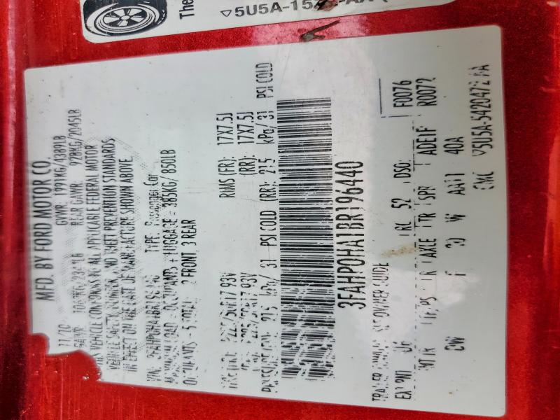 56079616 :رقم المزاد ، 3FAHP0HA1BR196440 vin ، 2011 Ford Fusion مزاد بيع