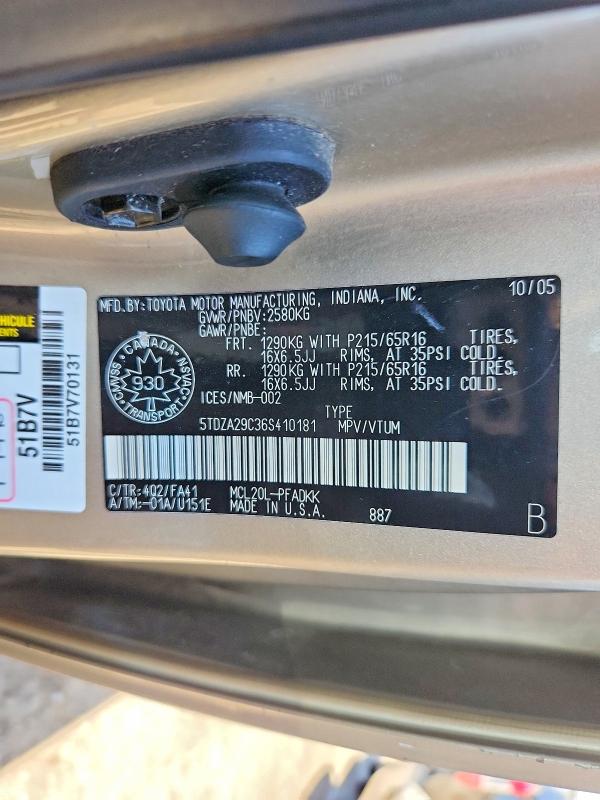 Продажа на аукционе авто 2006 Toyota Sienna, vin: 5TDZA29C36S410181, номер лота: 54660576