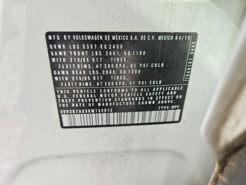 2019 Volkswagen Tiguan მანქანა იყიდება აუქციონზე, vin: 3VV2B7AX5KM133913, აუქციონის ნომერი: 55341766