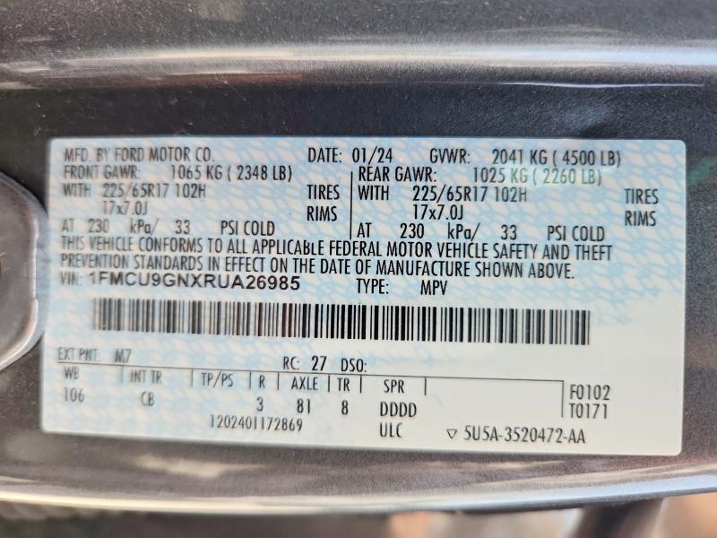 Продажа на аукционе авто 2024 Ford Escape, vin: 1FMCU9GNXRUA26985, номер лота: 56125696