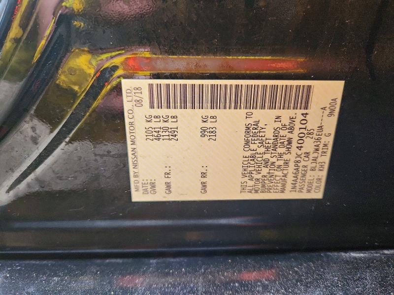 57497606 :رقم المزاد ، 1N4AA6AP8JC400104 vin ، 2018 Nissan Maxima مزاد بيع