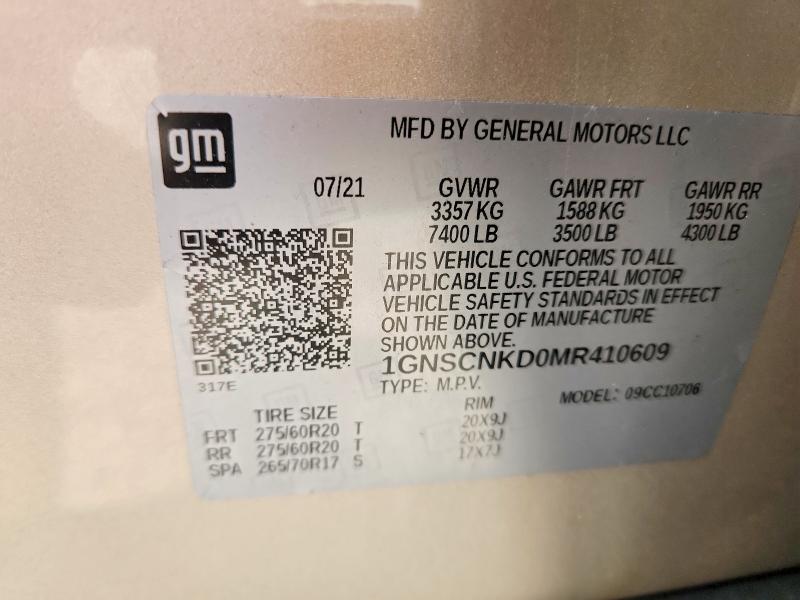 Aukcja sprzedaży 2021 Chevrolet Tahoe, vin: 1GNSCNKD0MR410609, numer aukcji: 57974586