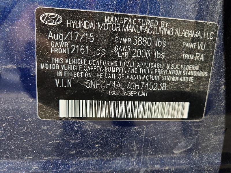 Aukcja sprzedaży 2016 Hyundai Elantra, vin: 5NPDH4AE7GH745238, numer aukcji: 53747326