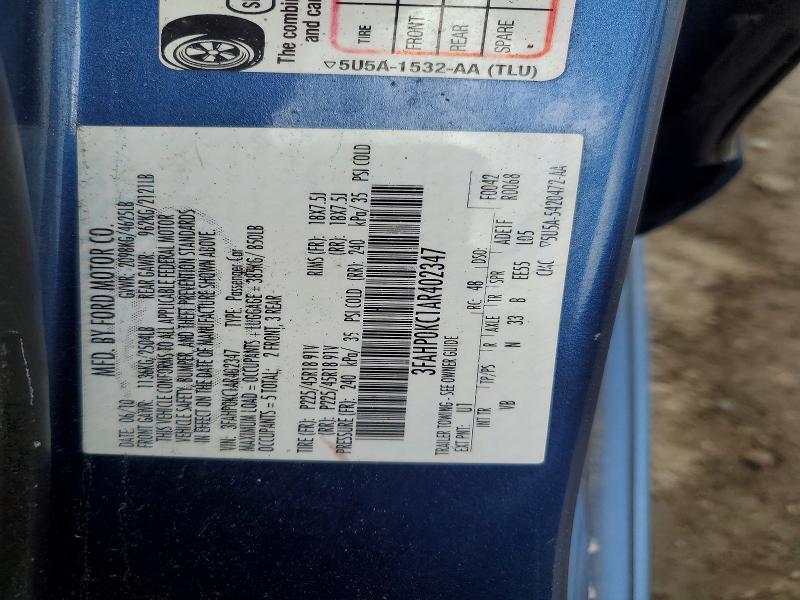 2010 Ford Fusion მანქანა იყიდება აუქციონზე, vin: 3FAHP0KC1AR402347, აუქციონის ნომერი: 55695756
