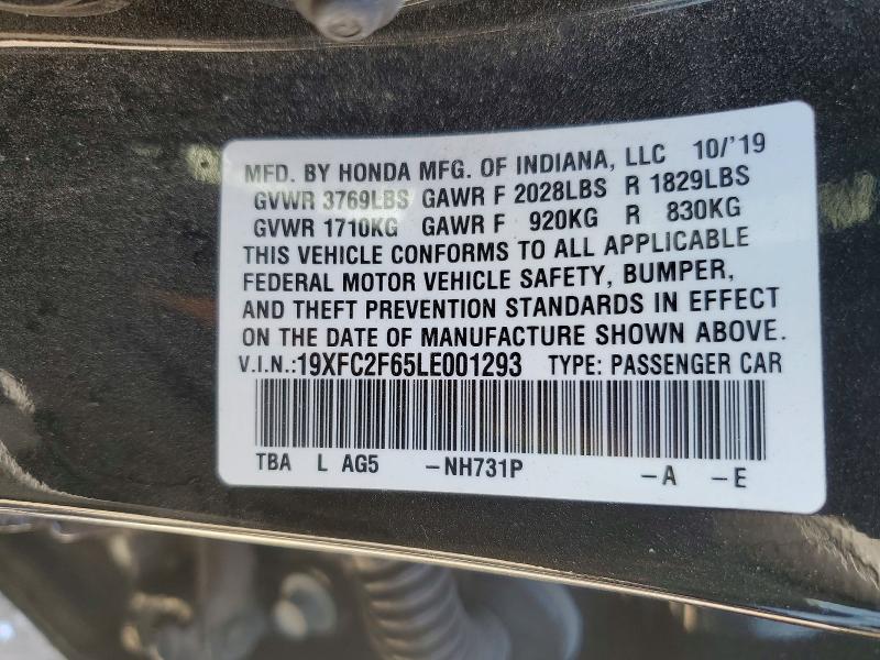 Auction sale of the 2020 Honda Civic, vin: 19XFC2F65LE001293, lot number: 58056726