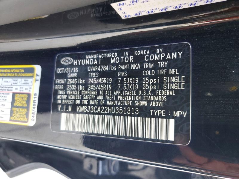 Aukcja sprzedaży 2017 Hyundai Tucson, vin: KM8J3CA22HU351313, numer aukcji: 56455326