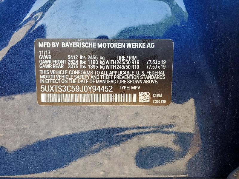 2018 Bmw X3 მანქანა იყიდება აუქციონზე, vin: 5UXTS3C59J0Y94452, აუქციონის ნომერი: 58132866