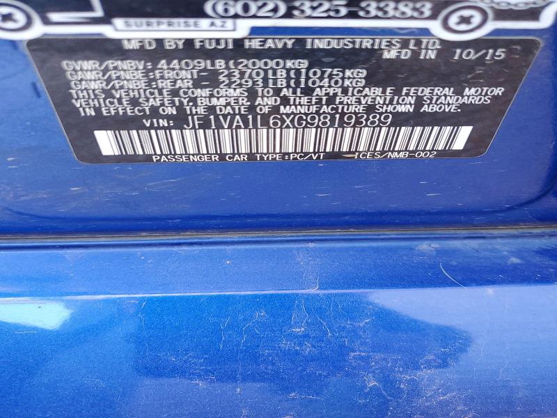 Продажа на аукционе авто 2016 Subaru Wrx, vin: JF1VA1L6XG9819389, номер лота: 57560736