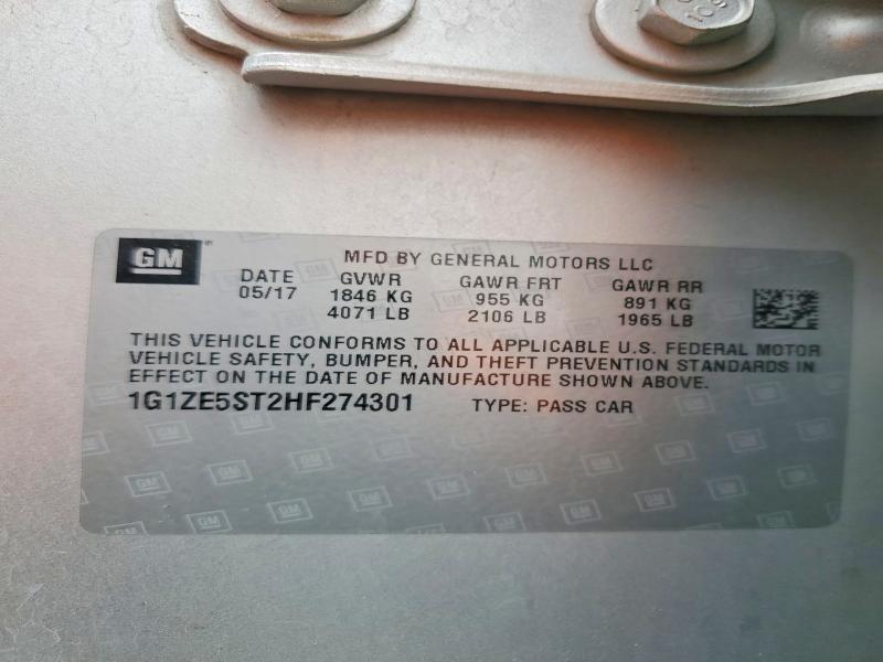 59001756 :رقم المزاد ، 1G1ZE5ST2HF274301 vin ، 2017 Chevrolet Malibu مزاد بيع