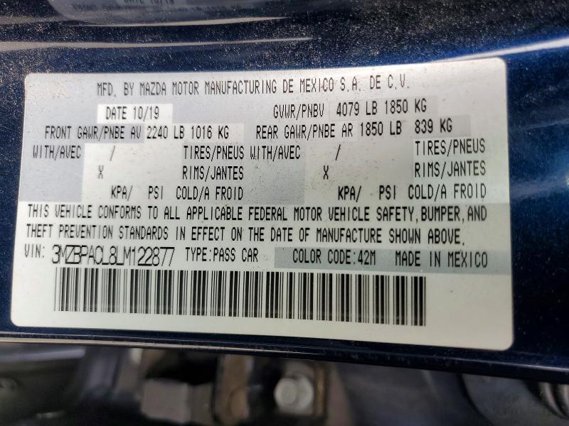 Aukcja sprzedaży 2020 Mazda 3, vin: 3MZBPACL8LM122877, numer aukcji: 59074936