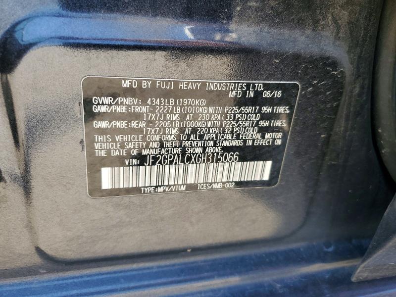 Aukcja sprzedaży 2016 Subaru Crosstrek, vin: JF2GPALCXGH315066, numer aukcji: 57077476