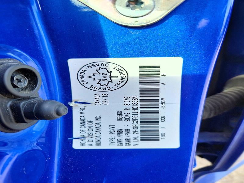 Продаж на аукціоні авто 2018 Honda Civic, vin: 2HGFC2F61JH018384, номер лоту: 55680776