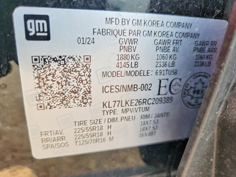 Продаж на аукціоні авто 2024 Chevrolet Trax, vin: KL77LKE26RC209389, номер лоту: 57923636