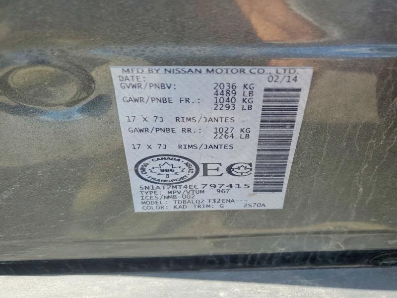 Продаж на аукціоні авто 2014 Nissan Rogue, vin: 5N1AT2MT4EC797415, номер лоту: 56731196